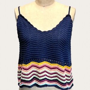 Crochet knit sweater tank top rainbow‎ multicolor chevron stripe spaghetti strap